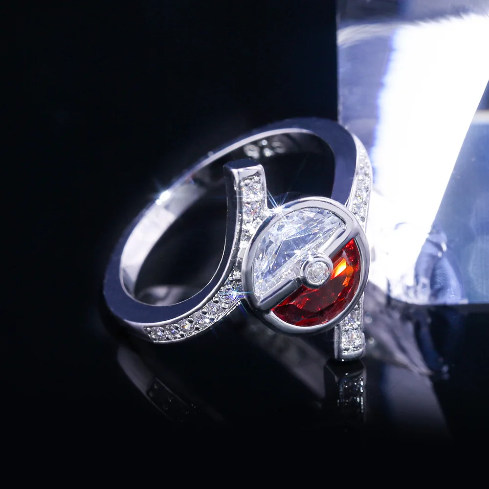 Red White Ball Bling Zircon Ring Silver Cute Rings for Women Wedding Engagement Fashion Cartoon Jewelry anel prata 925 | Украшения и