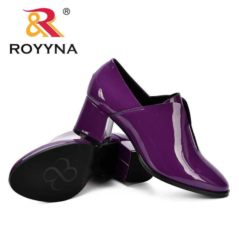 Женские лакированные туфли лодочки ROYYNA офисные на высоком каблуке с круглым