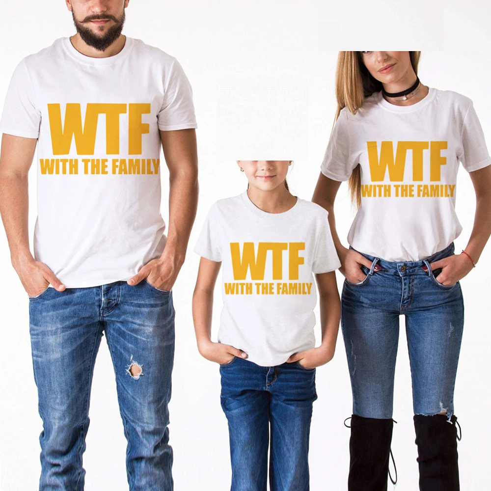 

WIth The Family Matching Clothes Mom Daughter Father Son Short Sleeve Cotton T-Shirts Creative Letter Print Fashion White Tshirt