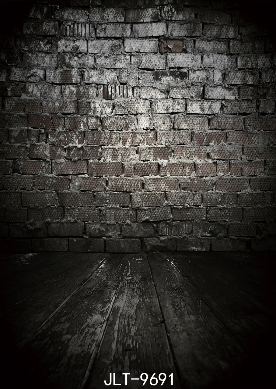 

Dilapidated Brick Wall Wooden Floor Background Halloween Darkness Photographic Backdrops for Photoshoot Vinyl Cloth 3D