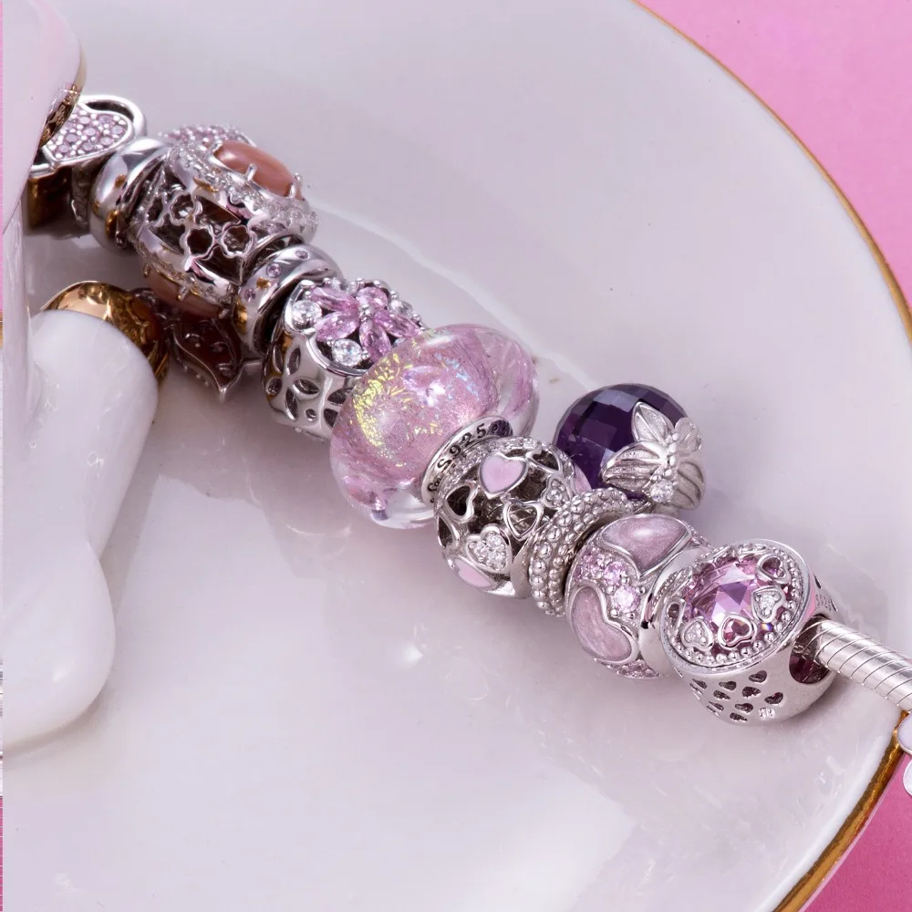 Браслет из серебра 925 пробы с блестящими жемчужинами и подвесками в виде