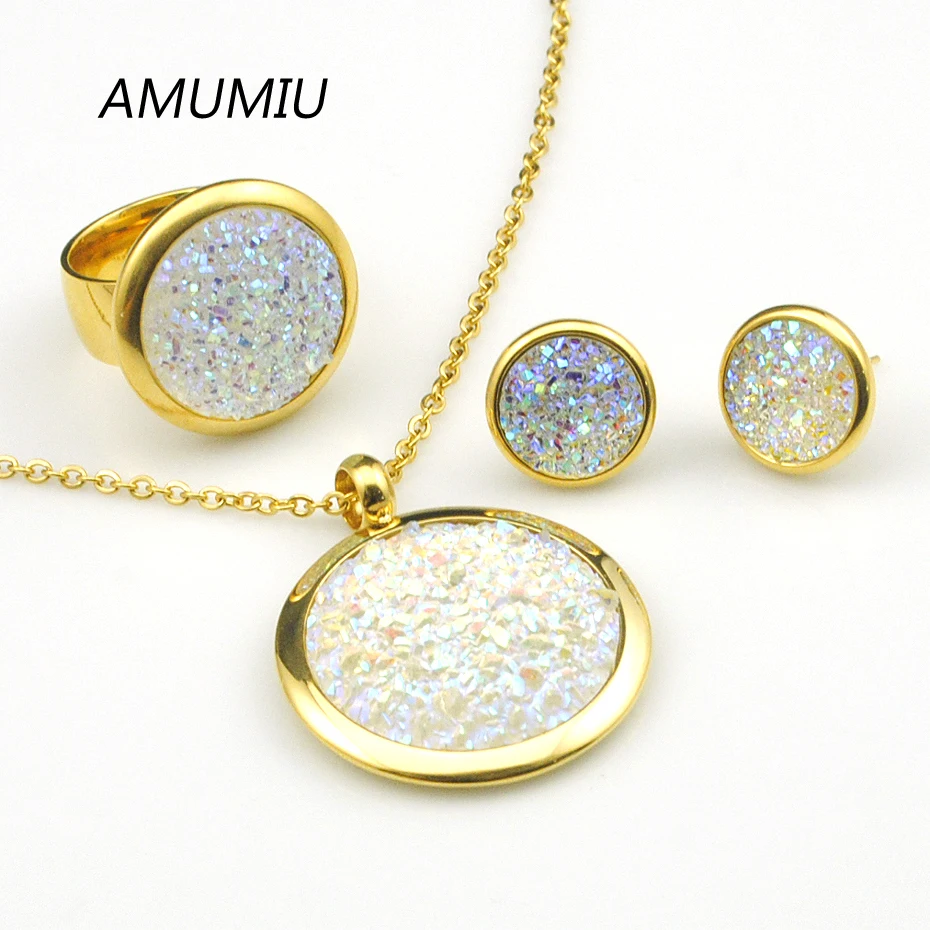 AMUMIU Ювелирные наборы подвеска серьги кольцо для женщин новый белый сломанный
