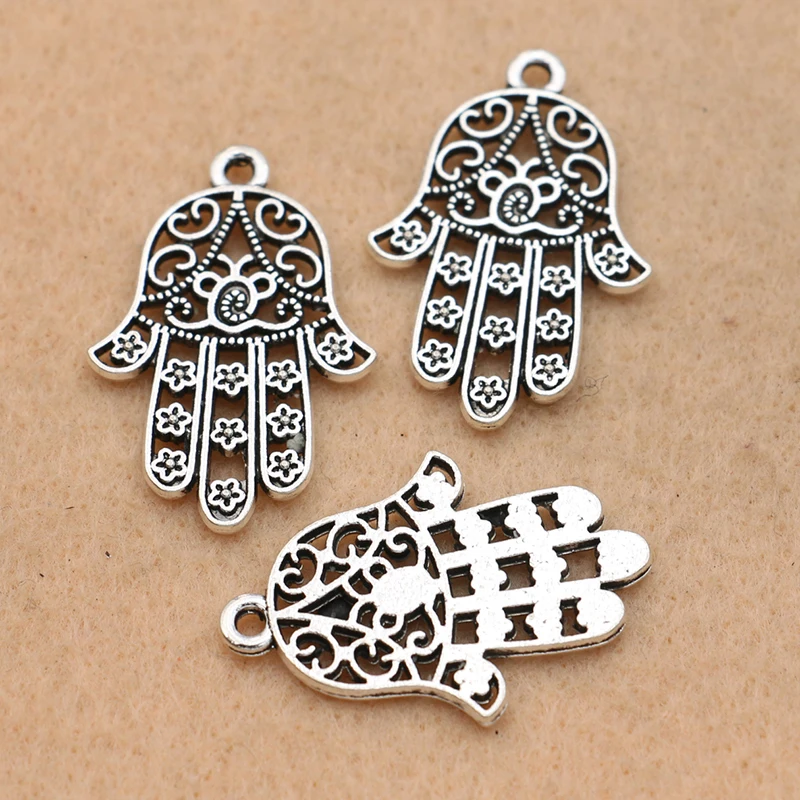 KJjewel антикварные посеребренные Подвески Hamsa для рукоделия ювелирные изделия
