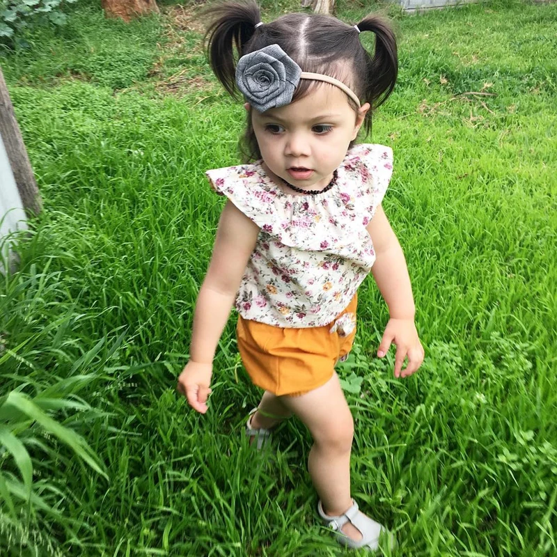 2020 симпатичная одежда для маленьких девочек Футболка с рукавами и цветочным