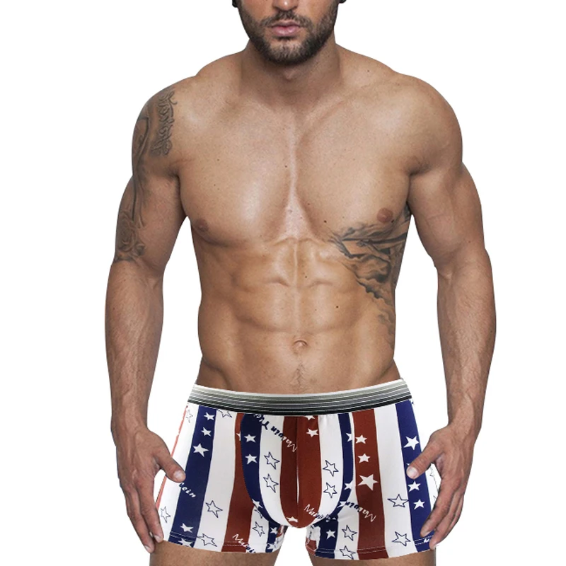 Модные Шелковые трусы боксеры для мужчин милый мультяшный принт мужские удобные