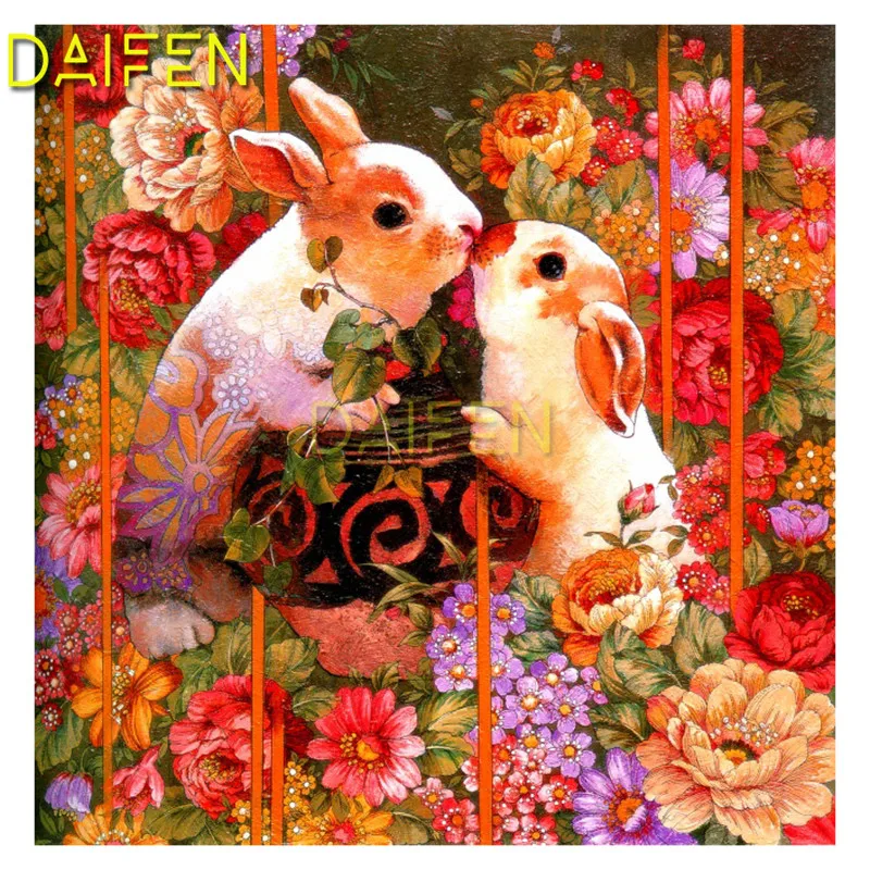 

5D алмазная живопись «сделай сам», кролик, полная круглая Алмазная Вышивка крестиком, цветок, полная квадратная Алмазная мозаика, кролик и цв...