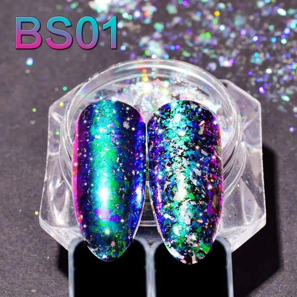 01 1 коробка Сияющий DIY блеск для ногтей неправильный Хамелеон чешуйчатый УФ Гель-лак волшебный порошок с зеркальным эффектом - Цвет: 01