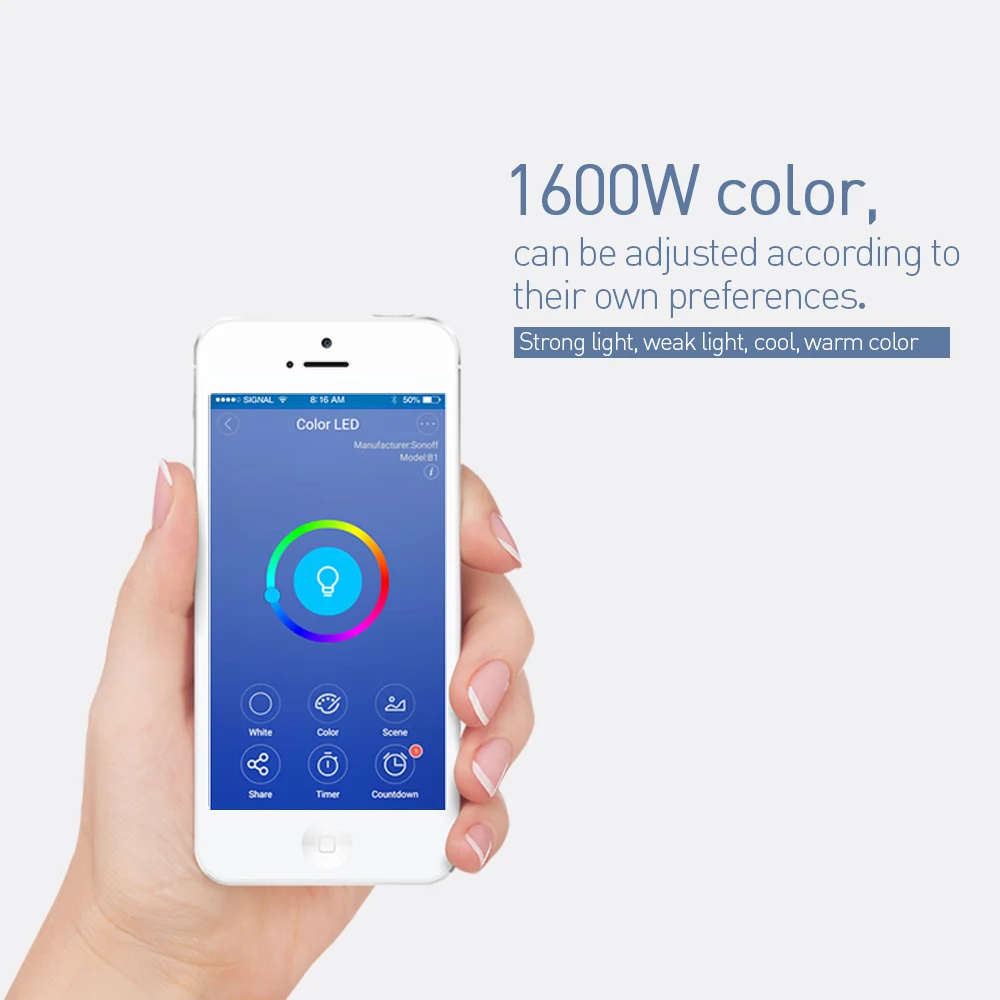 SONOFF B1 e27 Led Wifi Light Bulb Smart Dimmer Switch RGB Color Changing Controller Wireless Remote Google Home Voice Control |