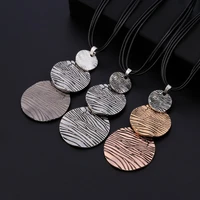 vintage simple round pendant necklace unique three different sizes circles rope chain leather necklace for women jewelry gift