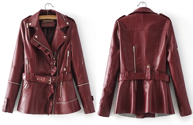 YNZZU новые модные женские мягкие Куртки из искусственной кожи Ruched мотоциклетные молнии Байкер розовый тонкий пальто Верхняя одежда с поясом YO603