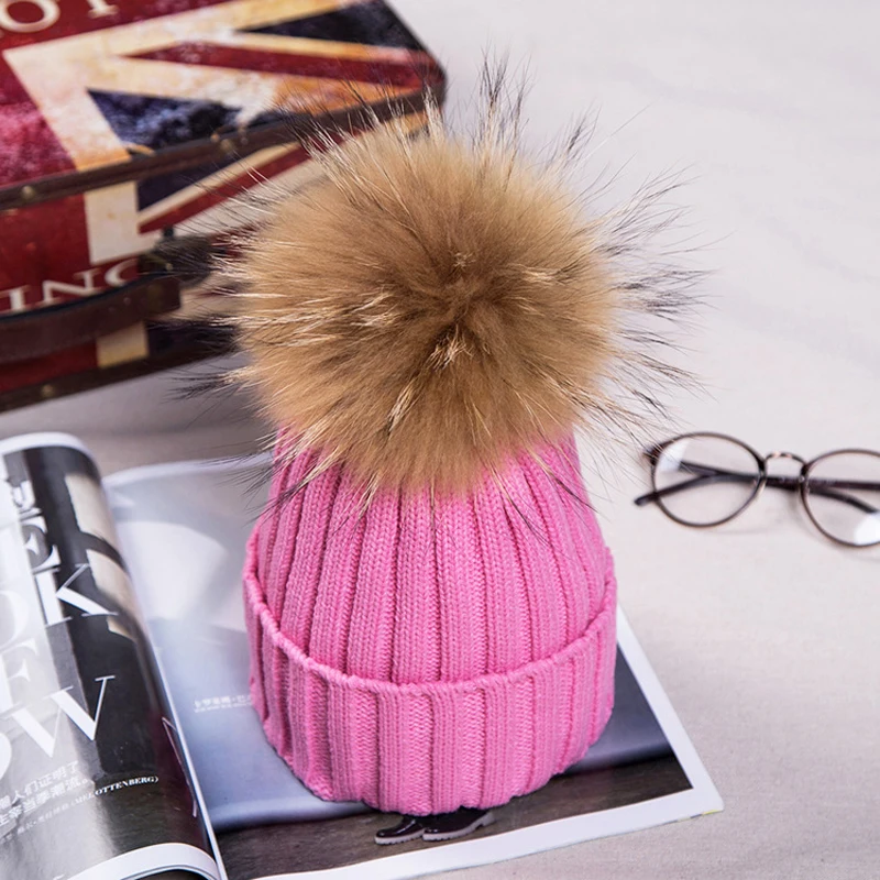 New Women's Winter Knitted Fur Beanie Hats With Real Raccoon Pompoms Caps Ear Protect Ladies Causal Female TWA124 | Аксессуары для