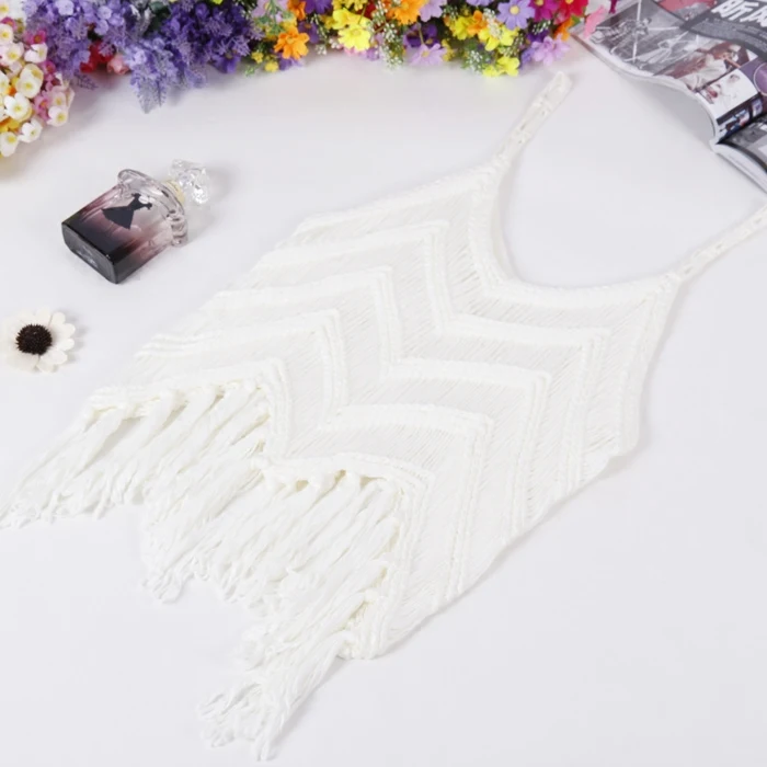 Cropped Tops Direct Selling Cotton Camis Bustier Crop Top 2018 Spring Summer New Sexy Ladies Blouse Shirt Tassels Pierced Vest | Женская