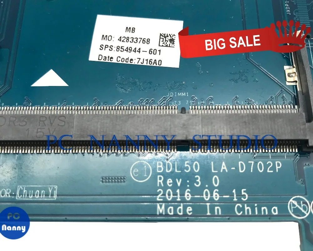 Pananny для hp 250 G5 материнская плата 854944-601 854944-001 аккумулятор большой емкости SR2KN N3060 BDL50 LA-D702P DDR3 материнская плата для ноутбука тестирование