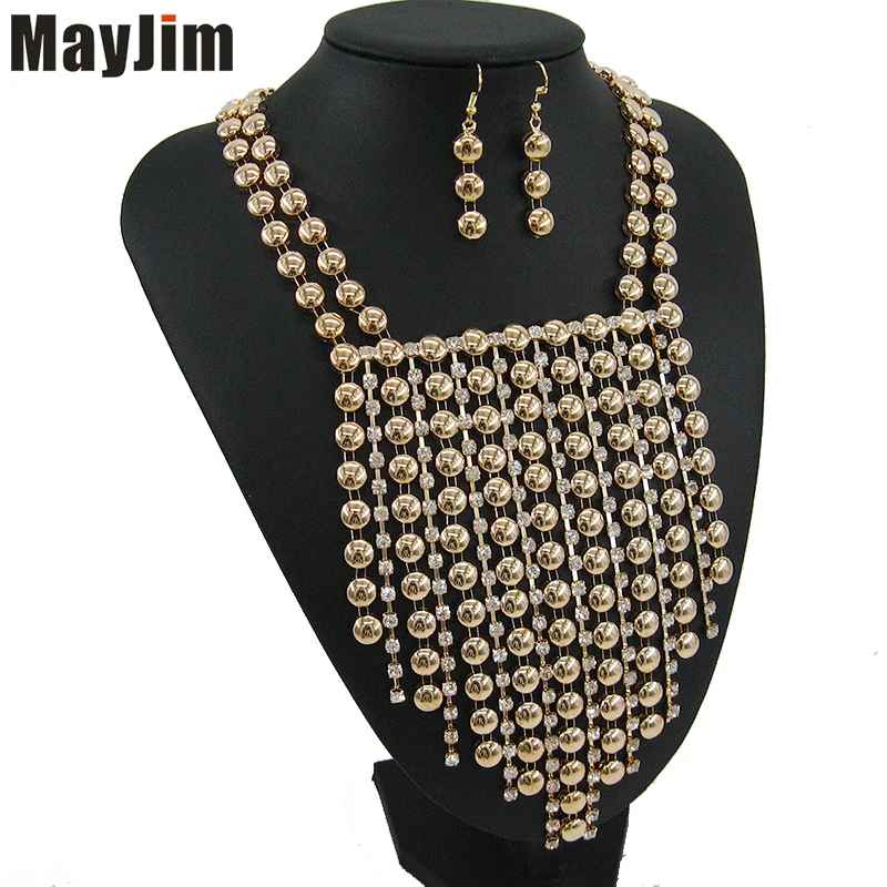MayJim новые индийские свадебные ювелирные наборы с блестками кисточкой ожерелье