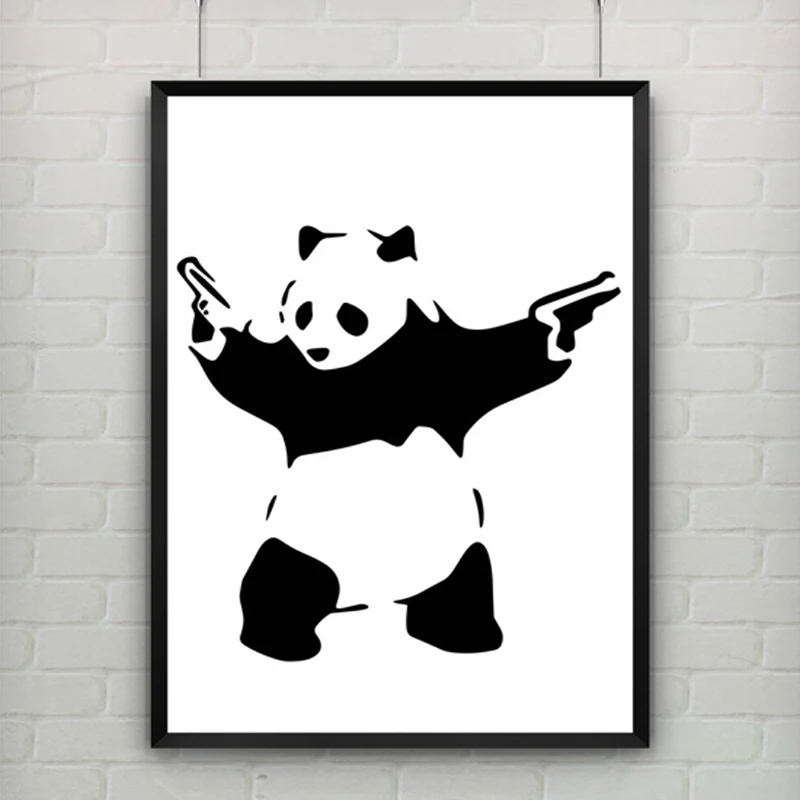 Картина панды с пистолетами от Banksy абстрактные граффити современное искусство