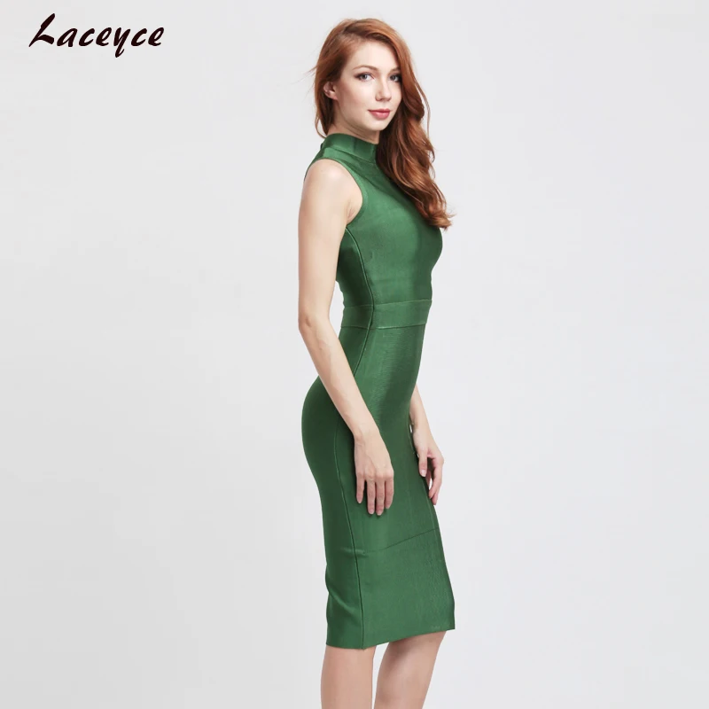 Laceyce 2018 New Arrival Elegant Bodycon Above O-Neck Knee-length Green Rayon Sexy Cap Bandage Dress Evening party dresses | Женская