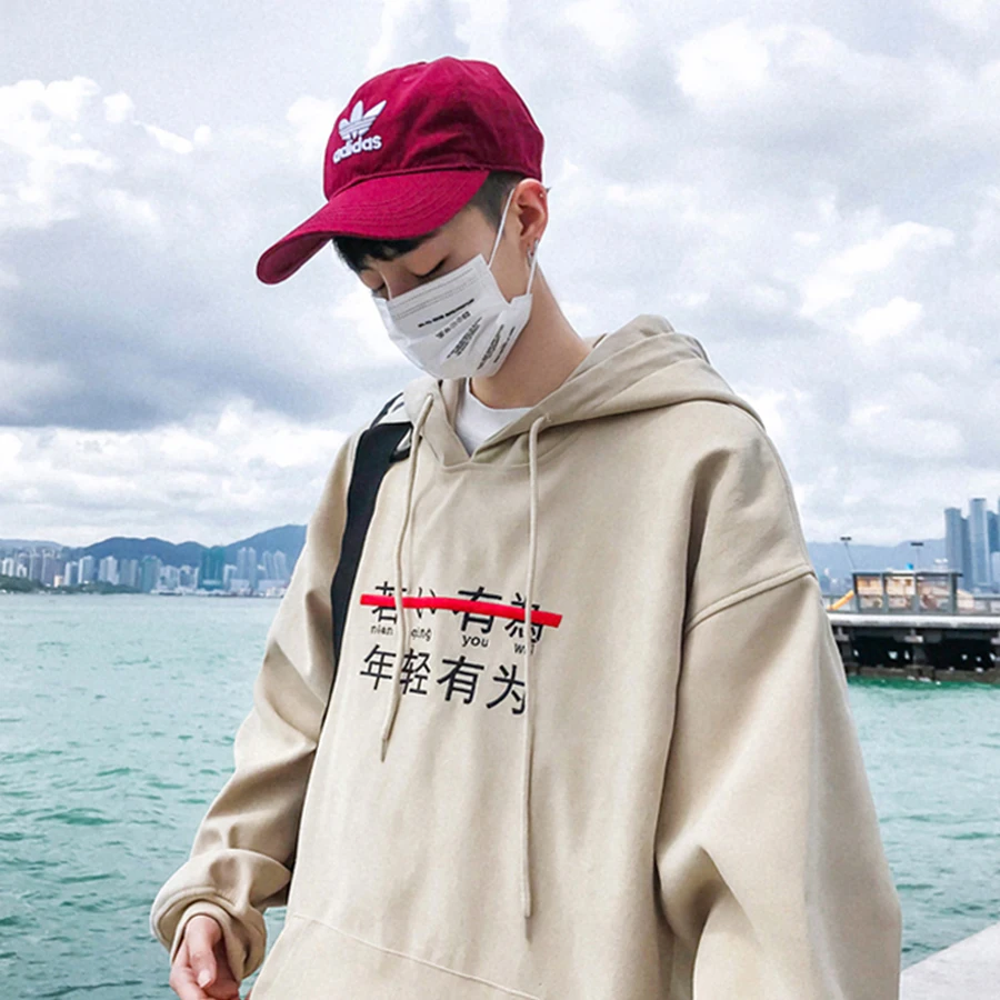 Китайская однотонная Толстовка с принтом черная хлопковая Осенняя толстовка