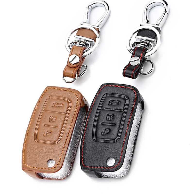 

Genuine Leather Cover For Ford Fiesta Mondeo Mk4 Fusion Focus Mk3 Focus 2 Ecosport Kuga Escape Car Flip Folding Remote Key Case