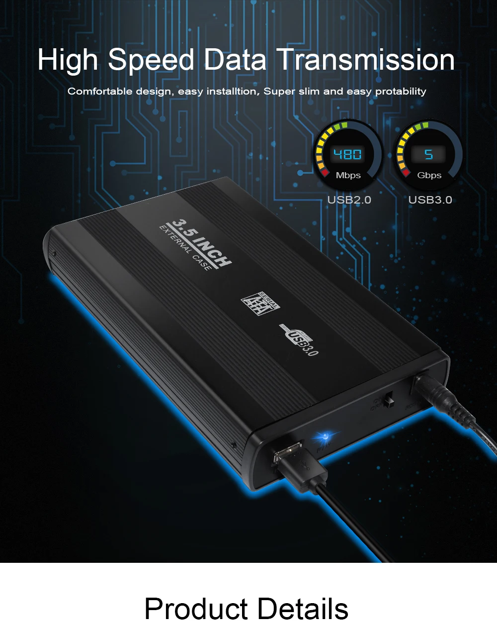 DeepFox 3,5 дюйма USB 2,0/USB 3,0 SATA внешний HDD диск жесткий диск Корпус чехол внешний ящик для хранения Поддержка жесткого диска