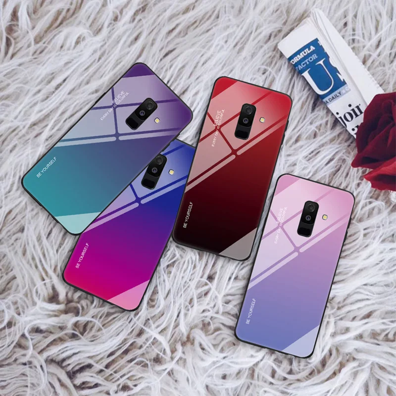 

For Samsung Galaxy A6 2018 Plus A8 2018 Plus Luxury Tempered Glass Soft Silicone Frame Bumper Back Cover Phone Cases
