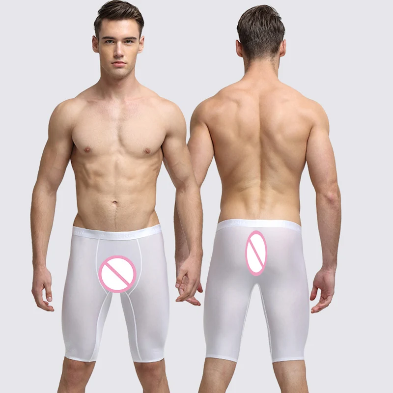 white Ультратонкие трусы-боксеры из Ice Silk, мужское нижнее белье, бесшовные Длинные боксеры, сексуальное мужское нижнее белье, дышащее мягкое нижнее белье для мужчин, боксеры - Цвет: white
