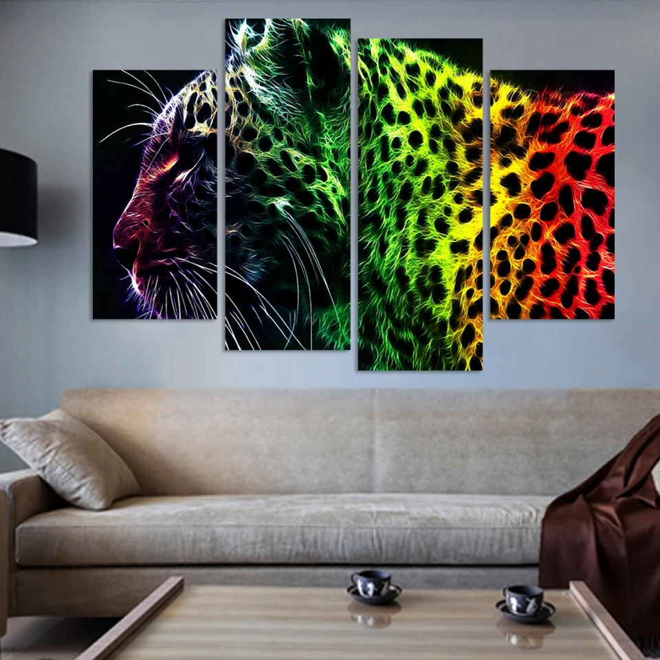 4pieces Free shipping Printed oil painting home decoration wall art chinese Leopard good quality no frame | Дом и сад