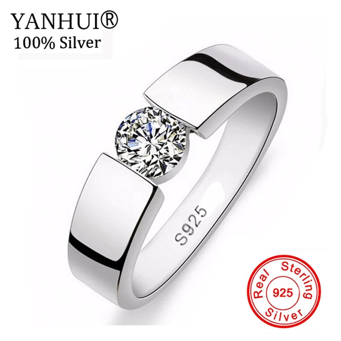 YANHUI, мужские свадебные украшения, 925 пробы, серебряное кольцо, набор, 1 карат, SONA CZ, Диамант, обручальное кольцо, кольцо, размер 6-11, YRD10