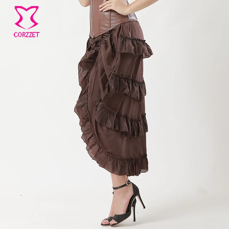 Желтый Регулируемый Длина Асимметричные оборки Винтаж Нижняя сексуальные юбки готический, викторианской эпохи юбка в стиле панк для Для женщин
