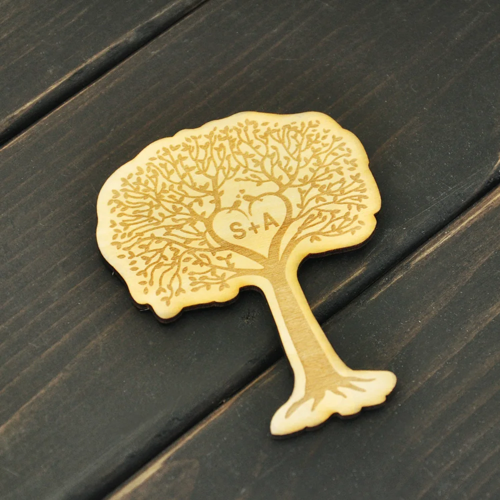 

Personalized Tree Magnet, Custom Wood Magnet, Engraved tag for Wedding, Rustic Wedding Favor Magnet, Custom 2 initials