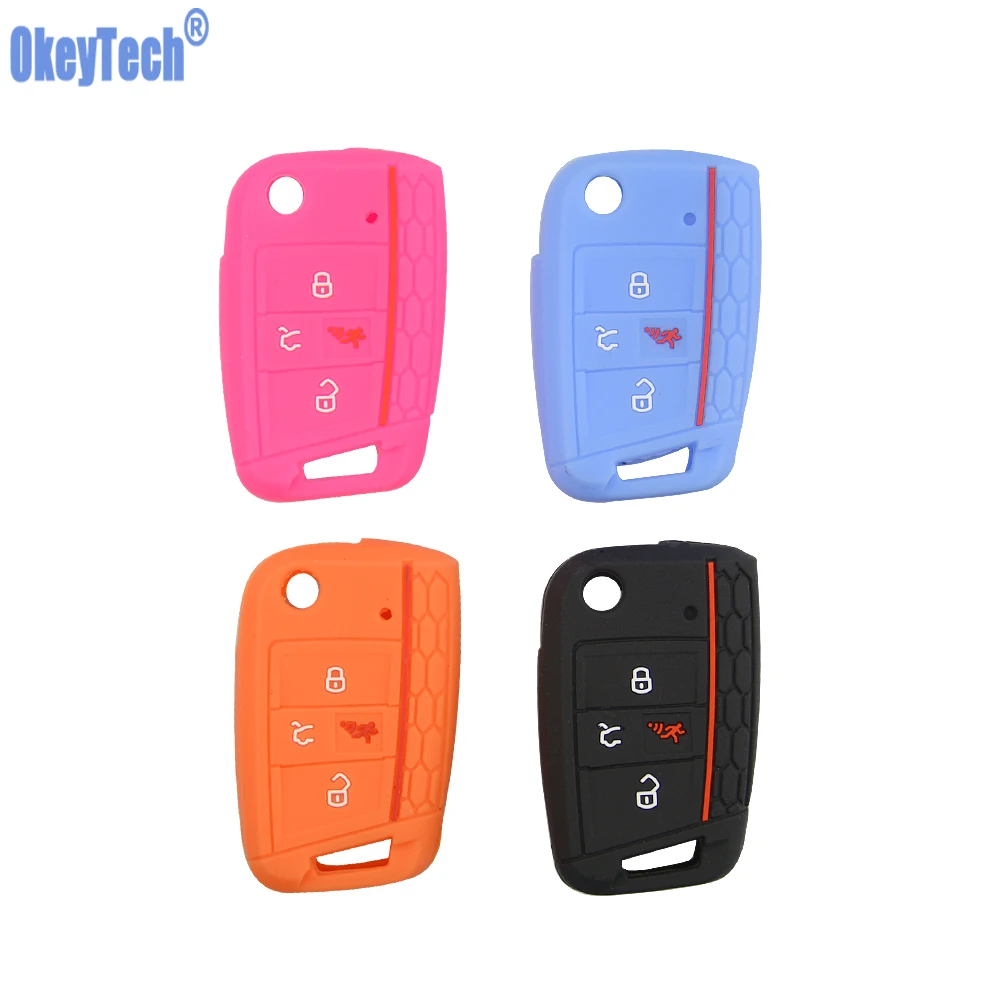 

OkeyTech 4 Buttons Soft Silicone Car Remote Key Fob Shell Cover Case For V W Golf 7 Skoda Octavia Atlas Skin Holder Protector