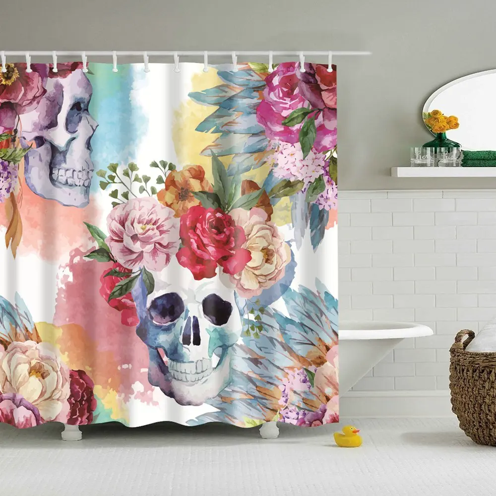 

Dafield Sugar Skull Shower Curtain with Flower Waterproof Fabric for Bathroom With Hooks