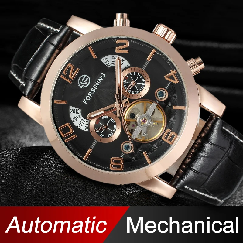 Мужчины автоматические Бизнес роскошные часы Круглый циферблат Механические с