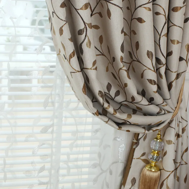 MYRU Сельский льняной жаккардовый занавес с листьями для гостиной и спальни|curtains