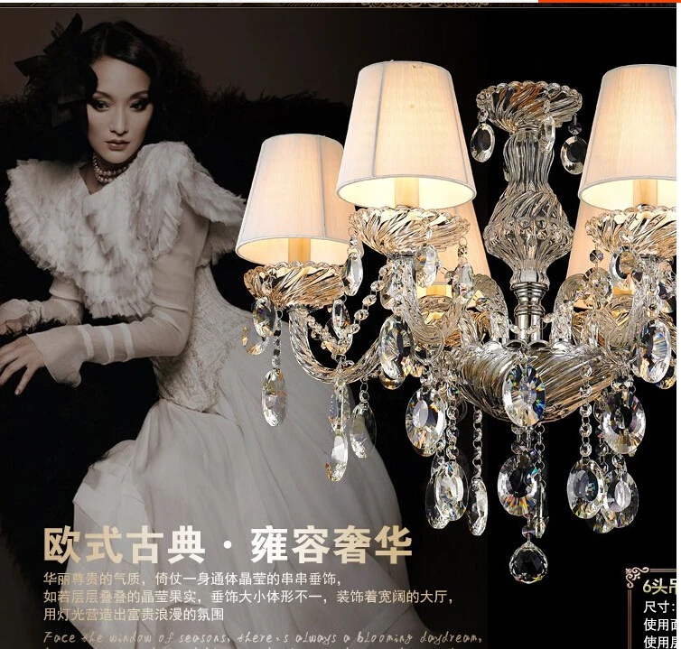 new european style crystal pendant lamp bedroom candle chandelier transparent luxury with lampshade | Лампы и освещение