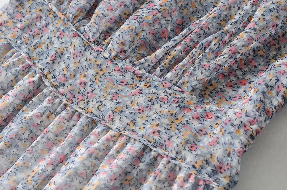 Bazaleas Chic Vintage women Dresses Waist Elastic vestidos Grey Floral print Long dress drop shipping | Женская одежда