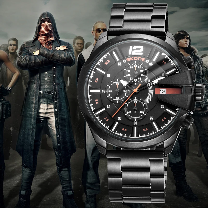 Настоящее Sub циферблат Функция SKONE модные кожаные спортивные кварцевые часы