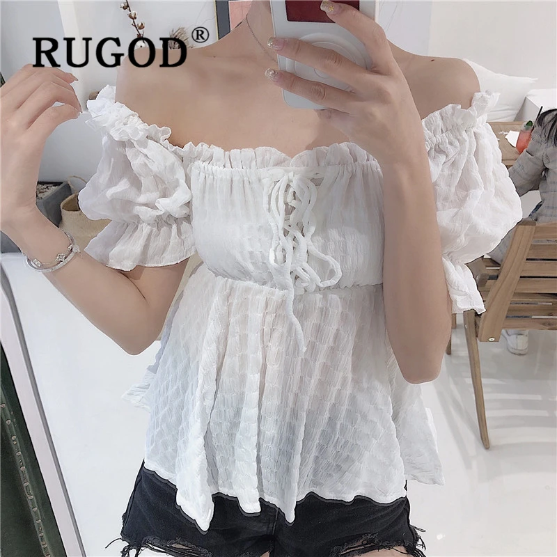 RUGOD элегантный женский с пышными рукавами Блузка корейские оборки шикарные