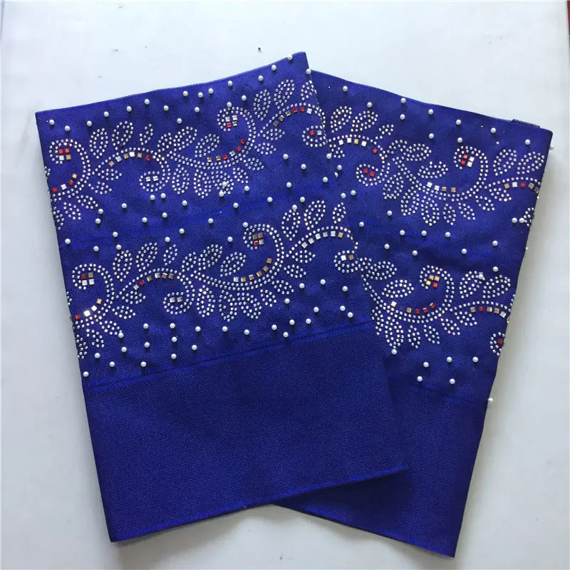 Королевский синий цвет ASO OKE headtie с камнями и бусинами нигерийский геле повязка на голову в африканском стиле ткани кружева высокого качества 3 шт./лот он-23