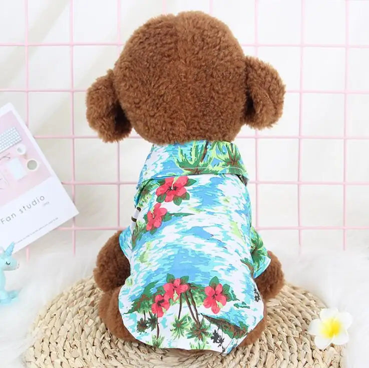 

TECHOME Pet Fashion Spring and summer Soft Cotton Dog Cat Clothes Summer Hawaiian Shirt Teddy Law Fight than Panda Pet Clothing