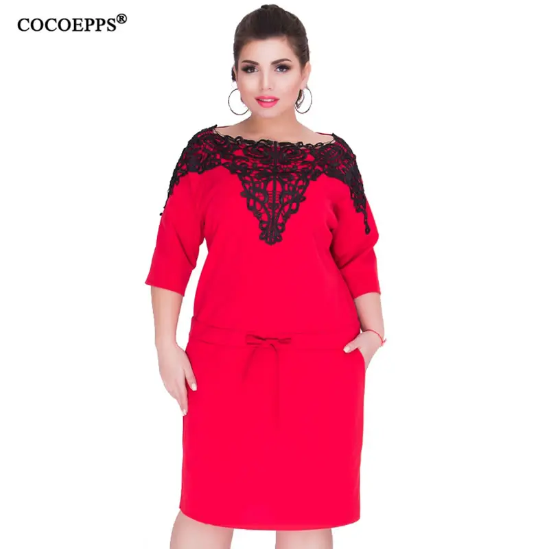 COCOEPPS 2019 Новое Кружевное осенне зимнее женское платье размера плюс 5XL 6XL