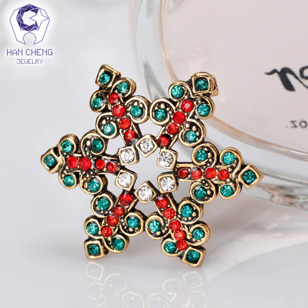 Han Cheng милые модные золотые стразы хрустальные рождественские броши Снежинка