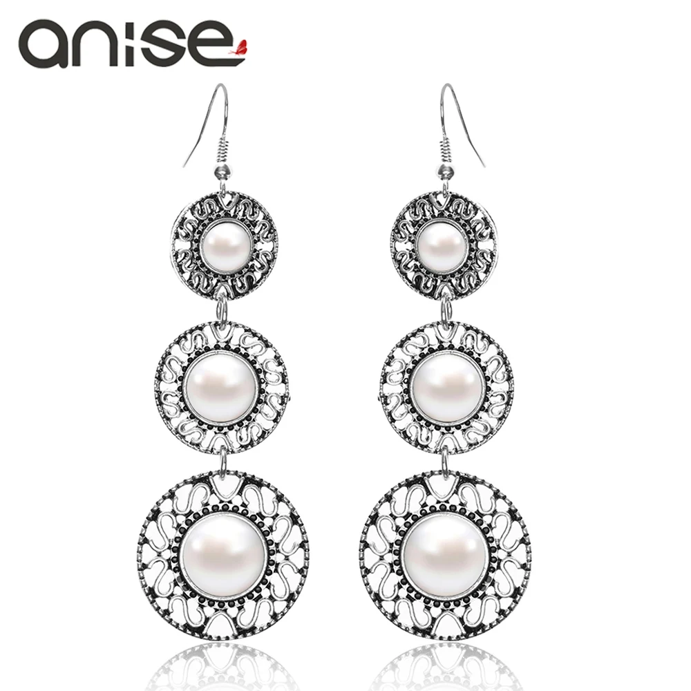 Женские винтажные этнические висячие серьги с 3 круглыми искусственными