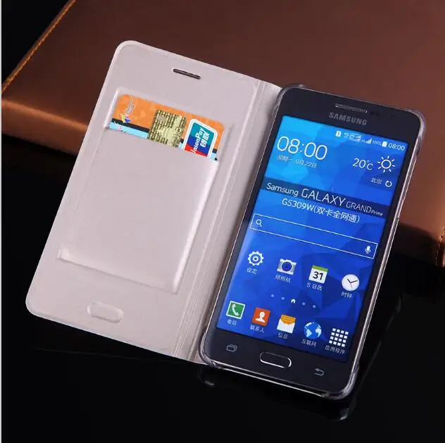 Тонкий флип чехол кожаный бумажник с держателем для карт телефона Samsung Galaxy Grand prime