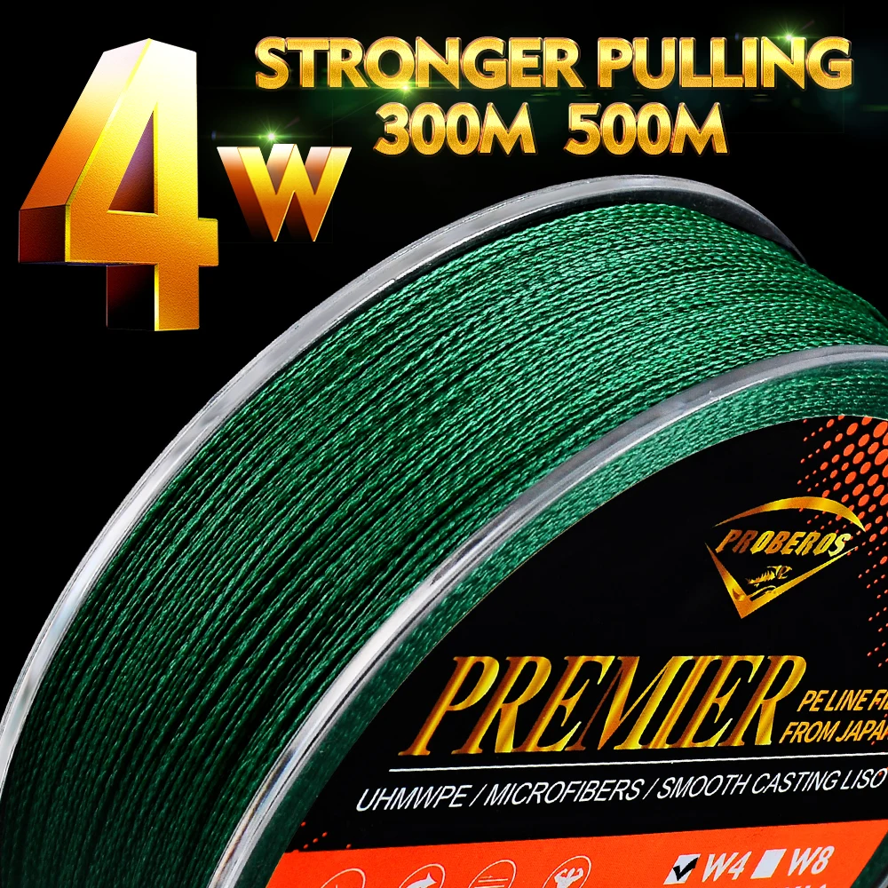 Proberos Fishline 300 M& 500 M& 1000 M леска зеленая/серая/синяя/красная/желтая 4 стойки плетеная линия 6LB-100LB Pe линии