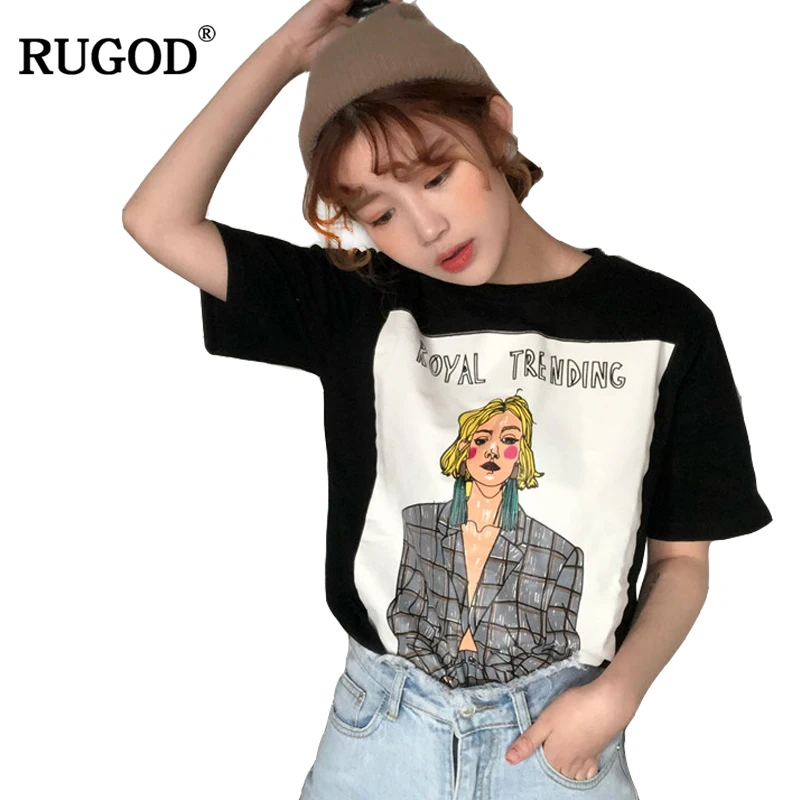 Rugod/Модная Летняя короткая футболка с круглым вырезом для женщин Хлопковая