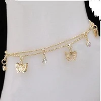 punk 2020 new fashion womens foot chain summer personality wild popular double butterfly lady legs anklet wholesale