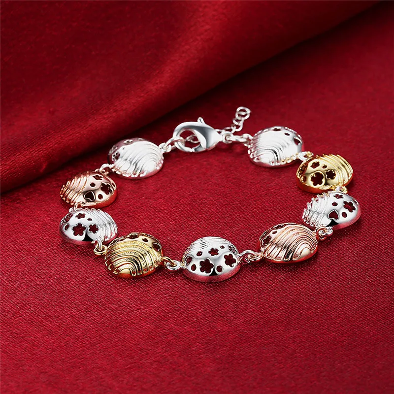 Fashion Silver Jewelry Bracelets Bangles Female Girl Beads Hollow Shell Flower Hand Chain Bracelet For Women Best Friend Gift | Украшения и