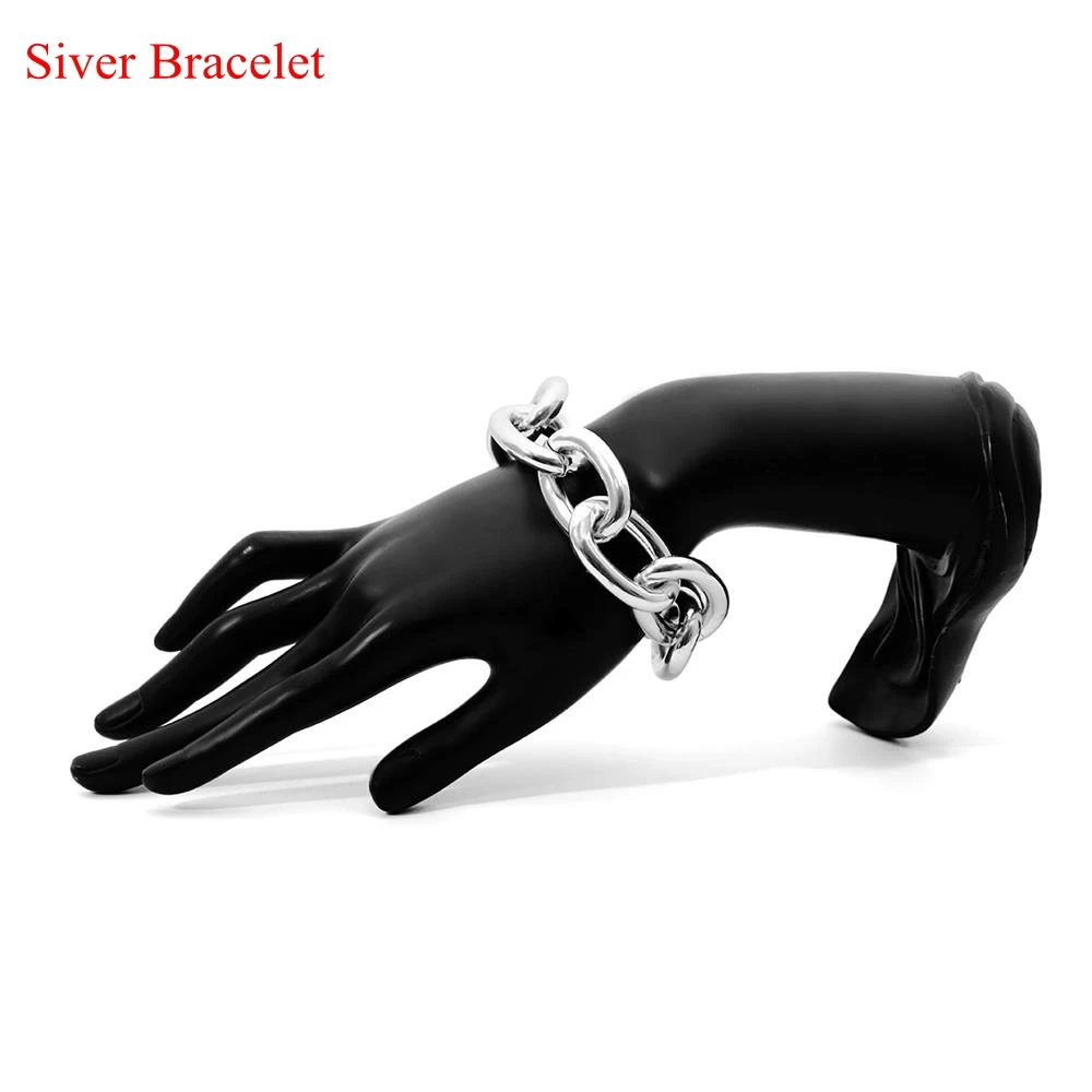 Silver Bracelet Звено цепи преувеличенные Панк металла пункт ожерелье женская простая цепь Геометрическая личность ожерелье кандалы Ретро ювелирные изделия - Окраска металла: Silver Bracelet