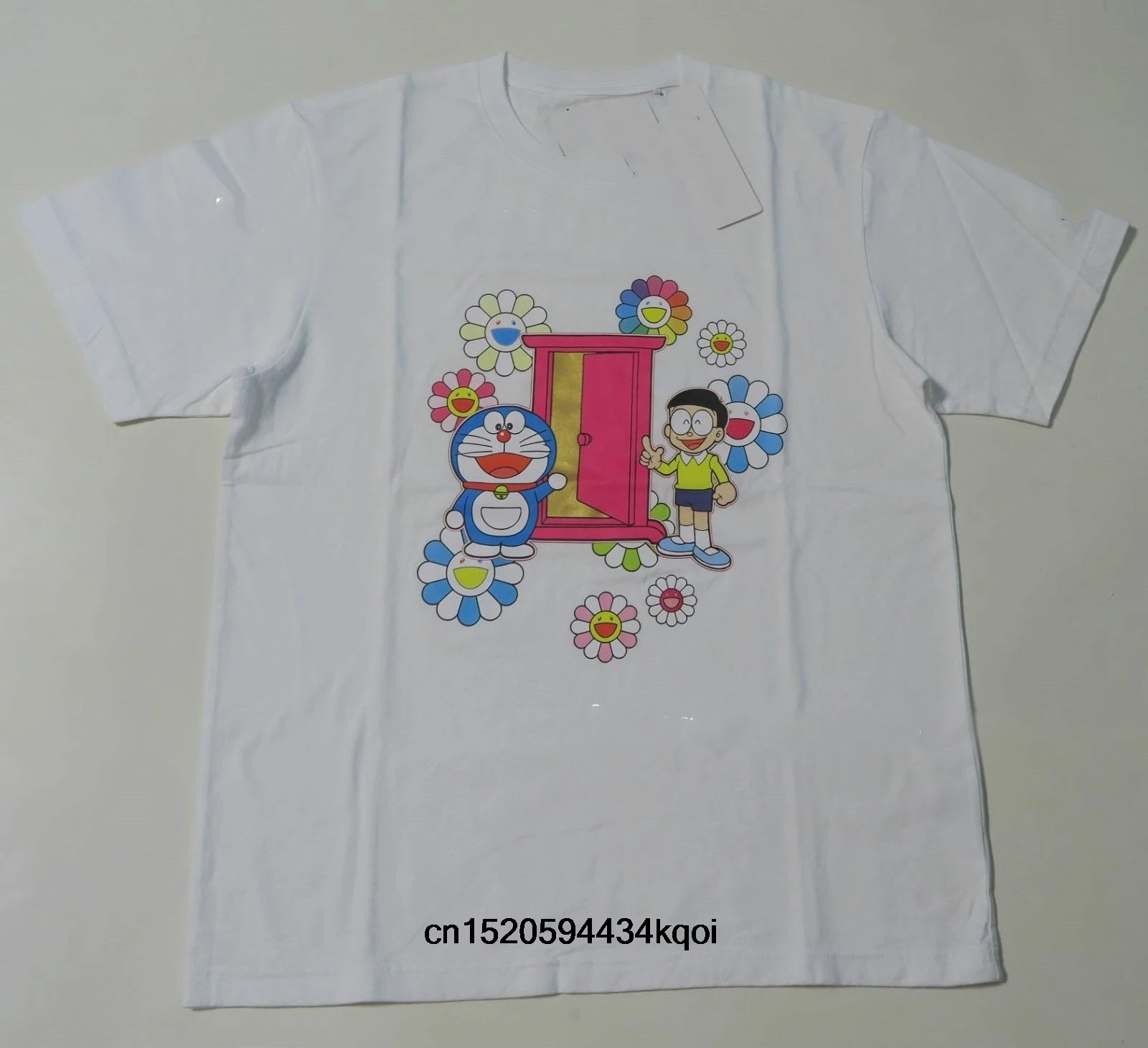 Для мужчин Takashi Murakami Doraemon Графический Футболка стильные с круглым вырезом под