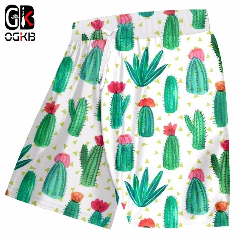 Шорты-бермуды OGKB мужские пляжные с принтом кактуса крутые 3d-шорты для плавания